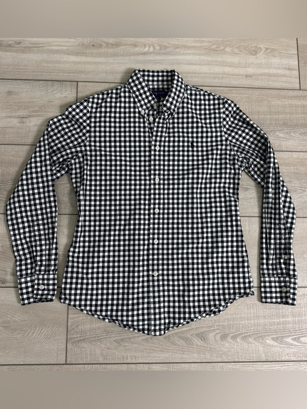 Polo RALPH LAUREN Gingham Shirt Pony Logo Cotton Womens M Black White Preppy - Picture 5 of 13
